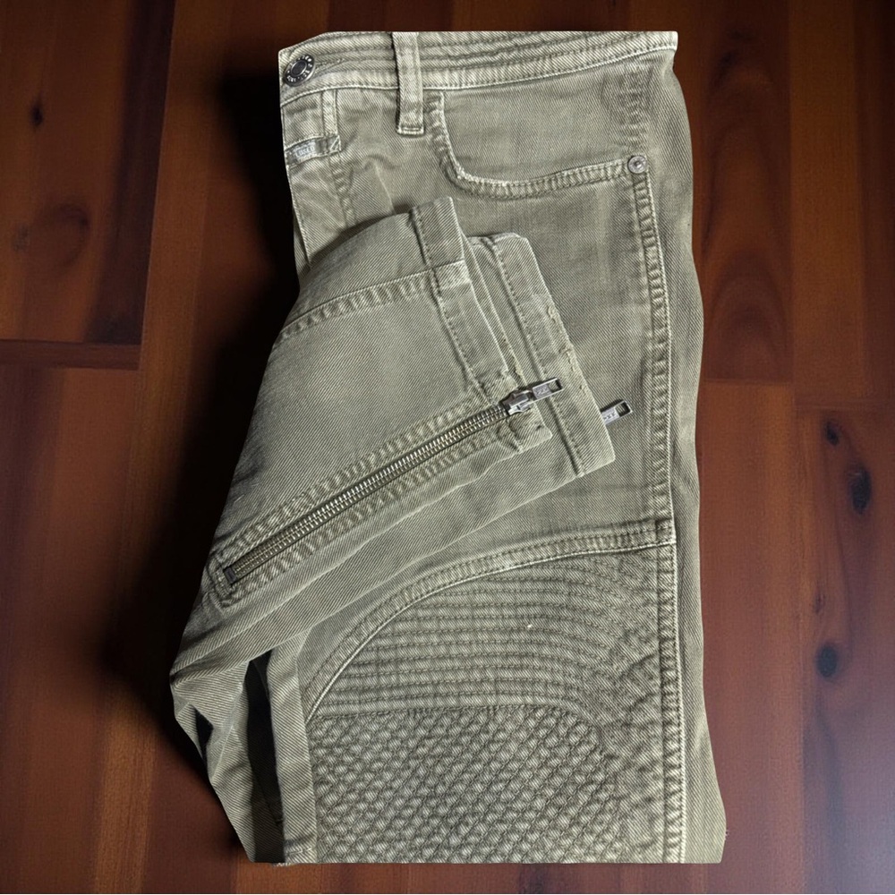 Olive Green Textured Moto Euro Pants